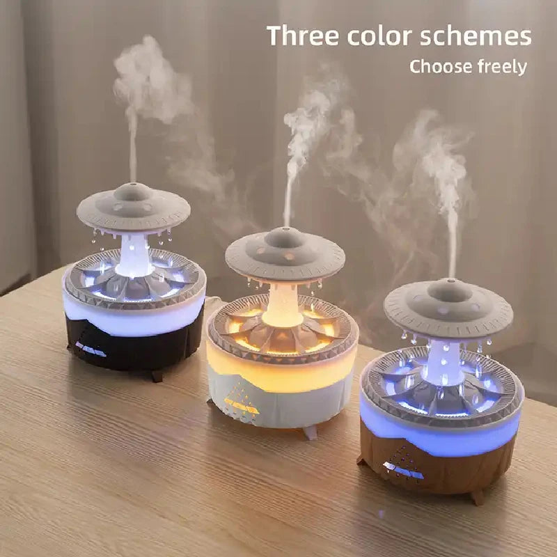 Humidificador de aire con forma de gota de lluvia y difusor de aceites esenciales de 350 ml con lámpara LED de 7 colores