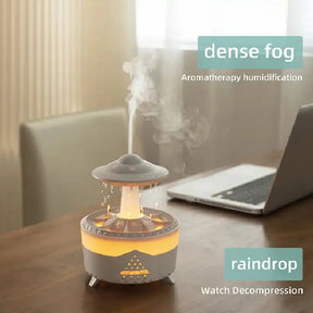 Humidificador de aire con forma de gota de lluvia y difusor de aceites esenciales de 350 ml con lámpara LED de 7 colores